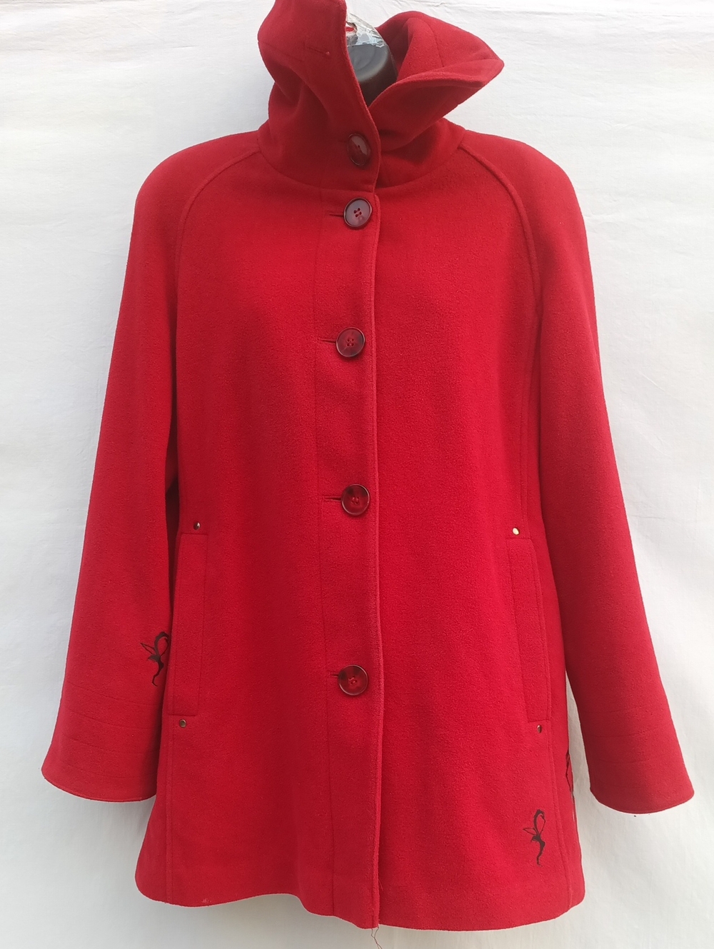 Jones New York Red Button-Front Black Silk LiningTrench Coat